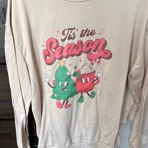 Tis the Season Graphic Sweatshirt - Cream with Pink & Green Print